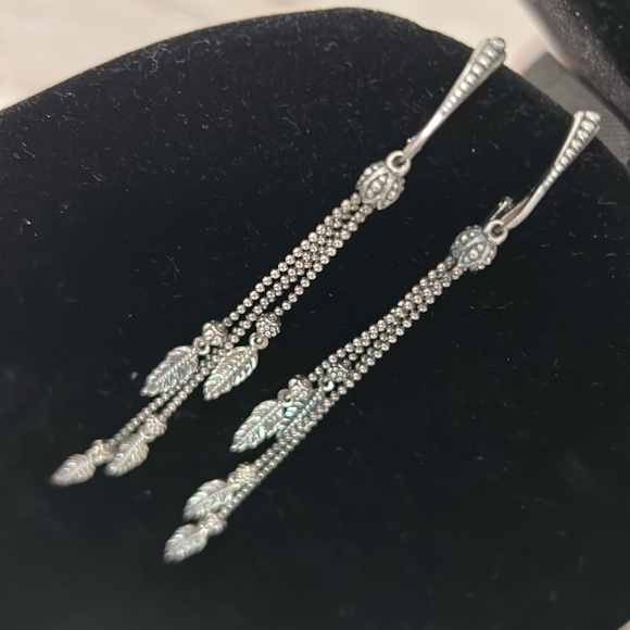 Lagos long chain dangling leaf earrings for pierced ears - Picture 2 of 8